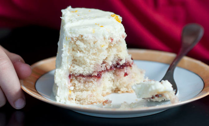 White Chocolate Cake with Raspberry and Orange Filling