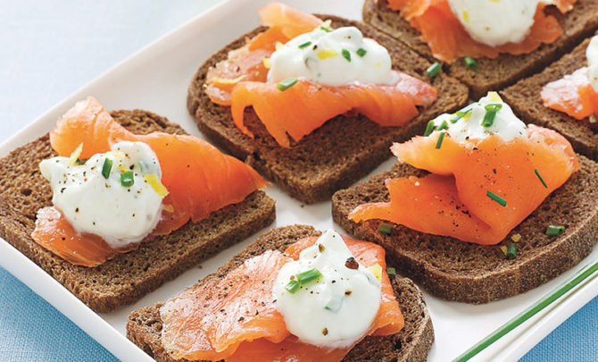 carb-lovers-cookbook-recipe-quick-snack-appetizer-pumpernickel-toast-smoked-salmon-lemon-chive-cream-diet-health-spry