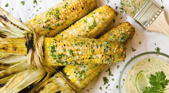 grill-vegan-style-corn-cob-piquant-sauce-diet-health-spry