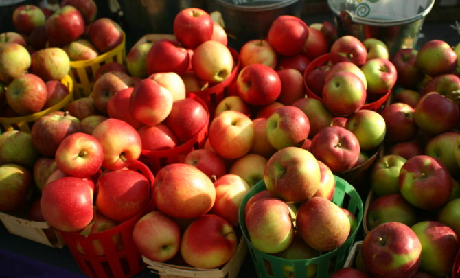 Apples in baskets
