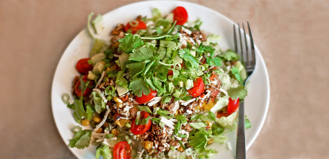 monster-taco-salad-vegetarian-chimichurri-quinoa-roasted-corn-whole-grain-dinner-health-spry