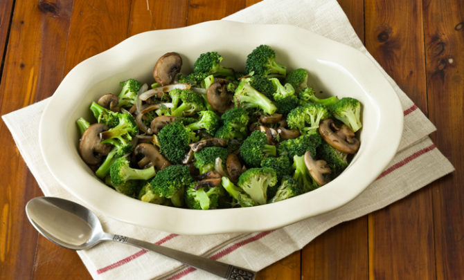 Broccoli and Baby Bellas side dish recipe.