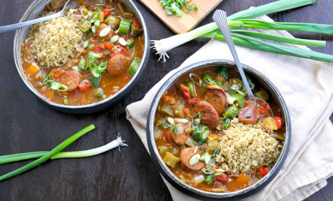 Coconut curried sausage gumbo