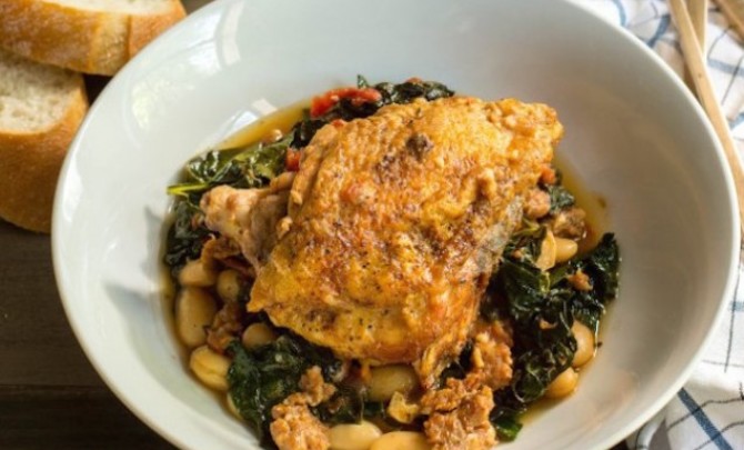 Braised Chicken with Kale and Beans