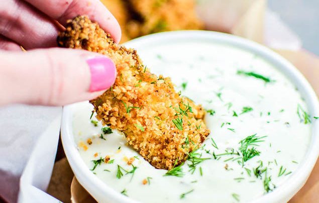Oven Fried Pickles with Dill Buttermilk Ranch