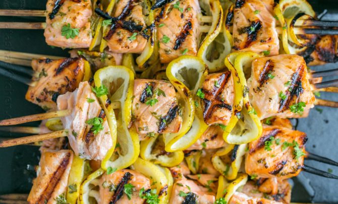 Grilled Salmon Skewers with Garlic and Dijon Recipe - Easy Kitchen